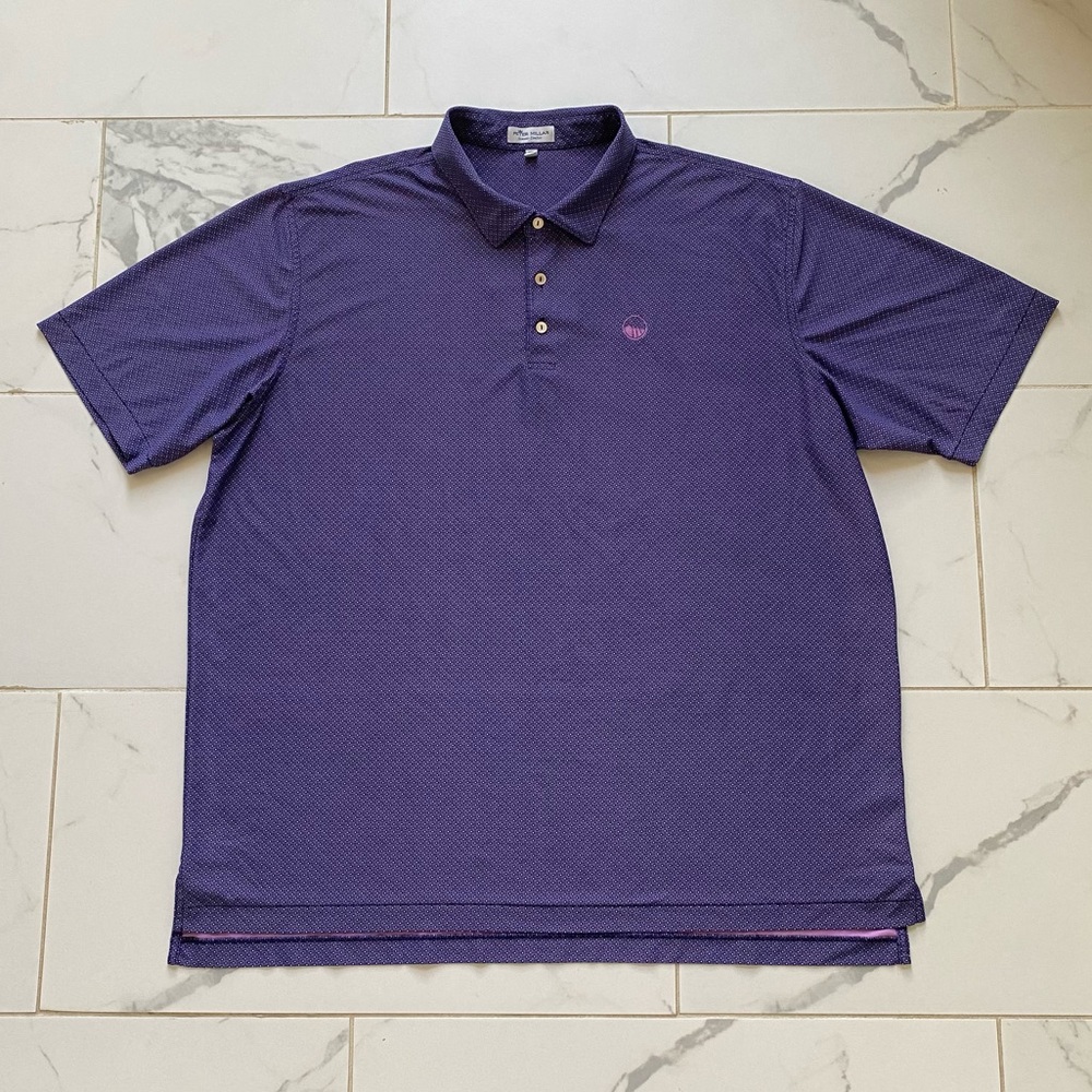 Peter Millar Summer Comfort Polo Golf Shirt Size XXL Purple White Pattern